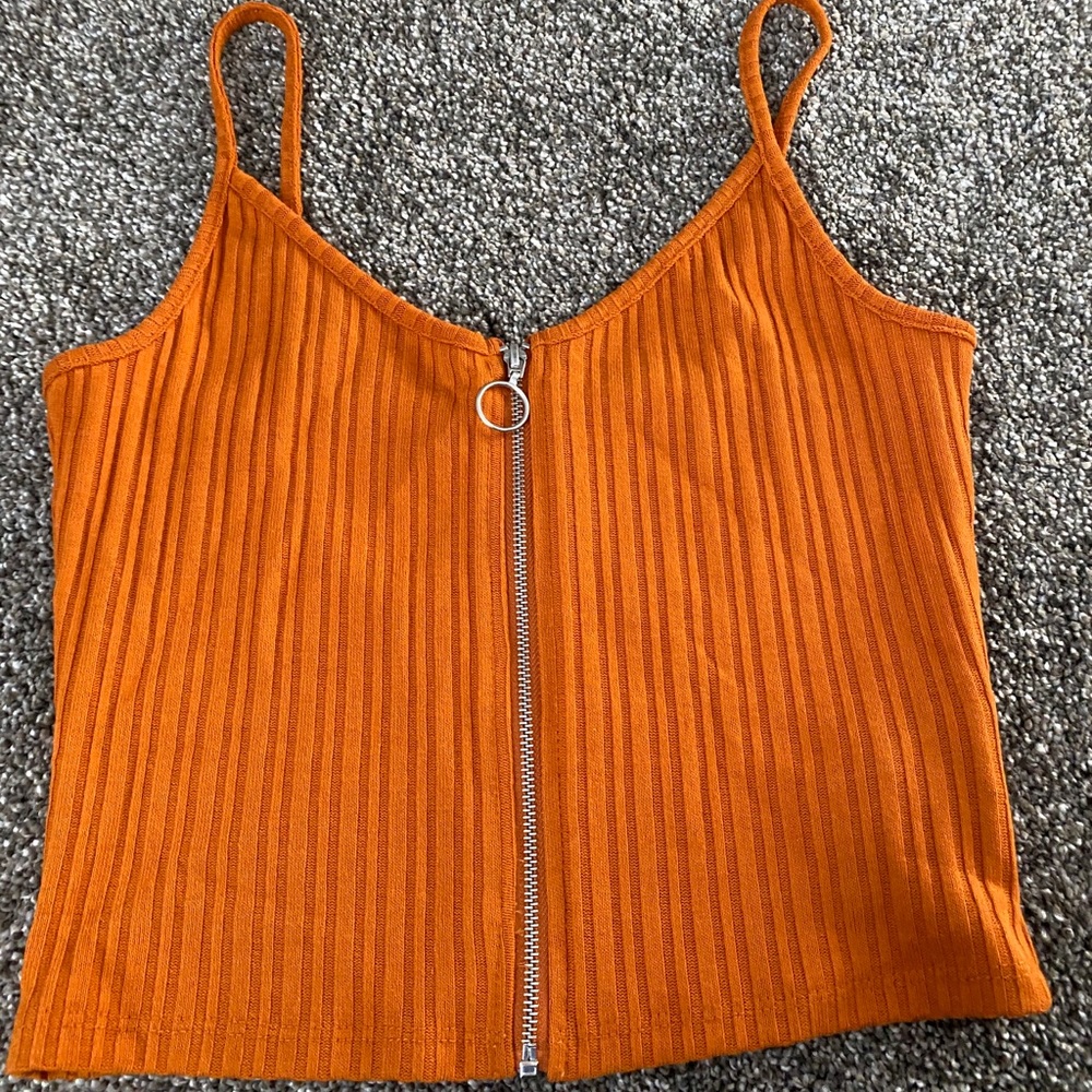 rusty orange zip up tank top
